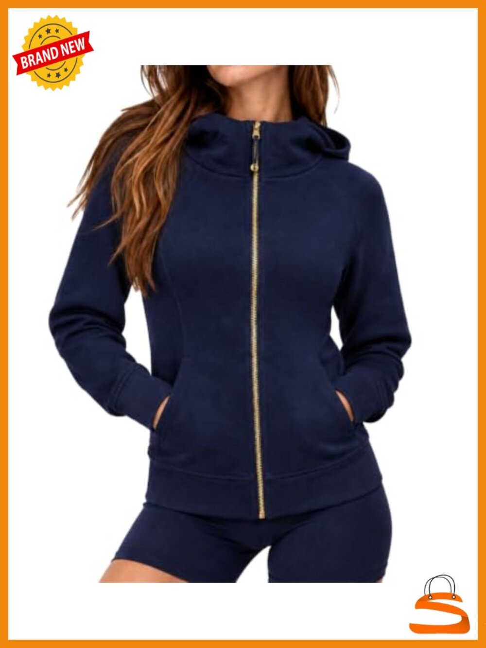Women Gold Full Zip Hoodie 100% Cotton Fitted Sweatshirt Athletic Jacket